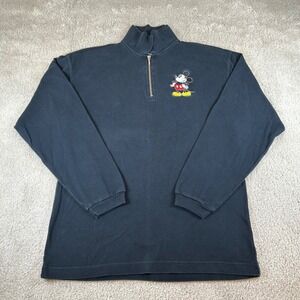 Vintage 90s Disney Store Mens Mickey Mouse Quarter Zip Pullover Navy Blue Medium